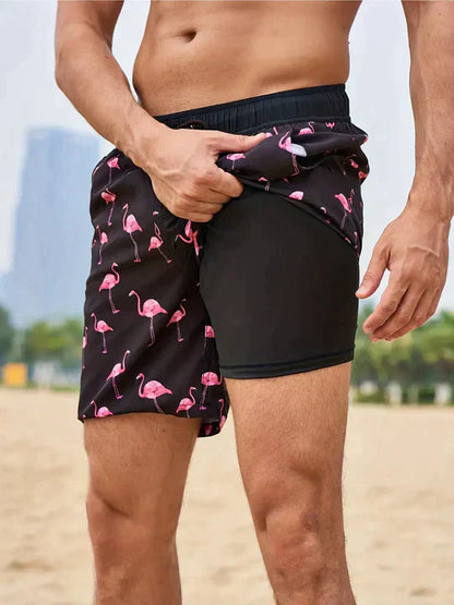 Stylish Swim Trunks with Liner and Phone Pouch