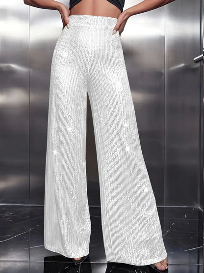 Glittering High Waisted Wide Leg Pants - Nocini