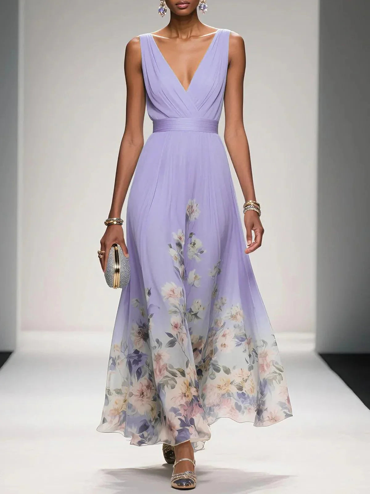 Pastel Blue Flower Maxi Dress