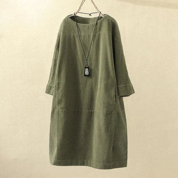 Relaxed Fit Corduroy Dress with Soft Sleeves