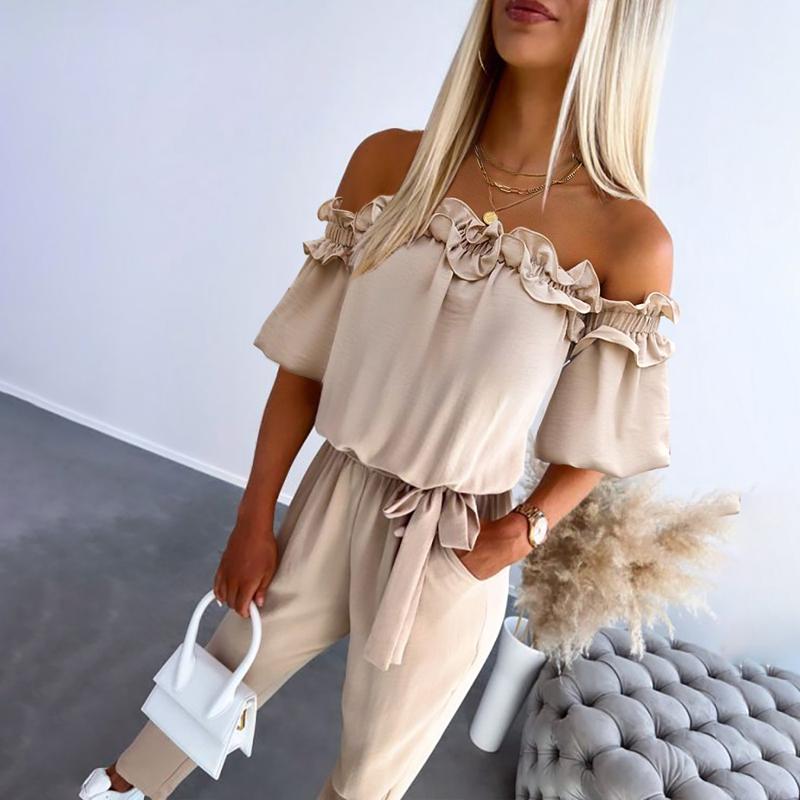 Elegant Cold Shoulder Ruffle Waist Jumpsuit - Olytrend