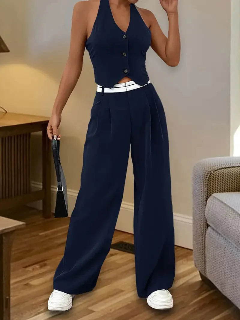 Women's Set - Halter Top & High Waist Pants - Chic and Stylish