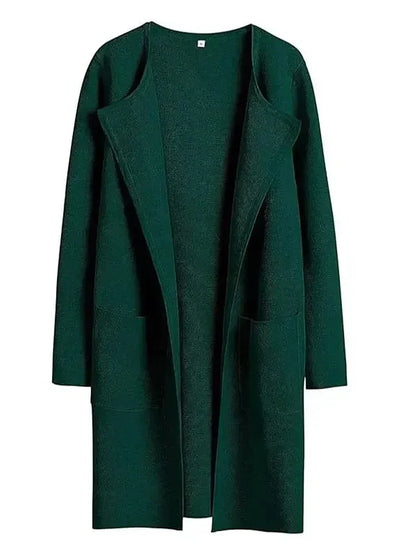 Casual Knee Length Women's Coat with Wide Lapels