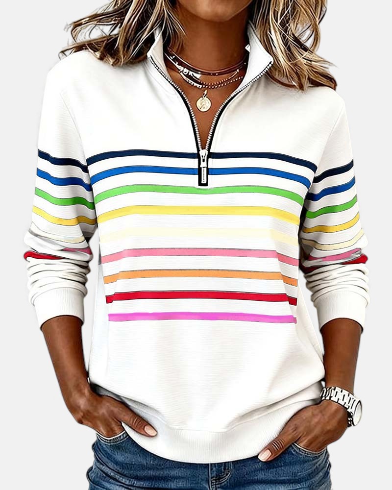 Colorful Striped Zip Up Hoodie