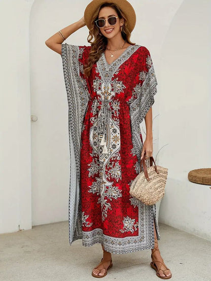 Relaxed Fit V-Neck Floral Maxi Dress - Nocini