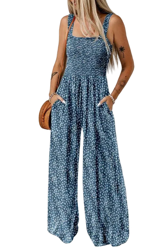 Women's Flowy V Neck Jumpsuit with Loose Fit and Pockets