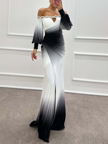 Ombre Cold Shoulder Party Dress
