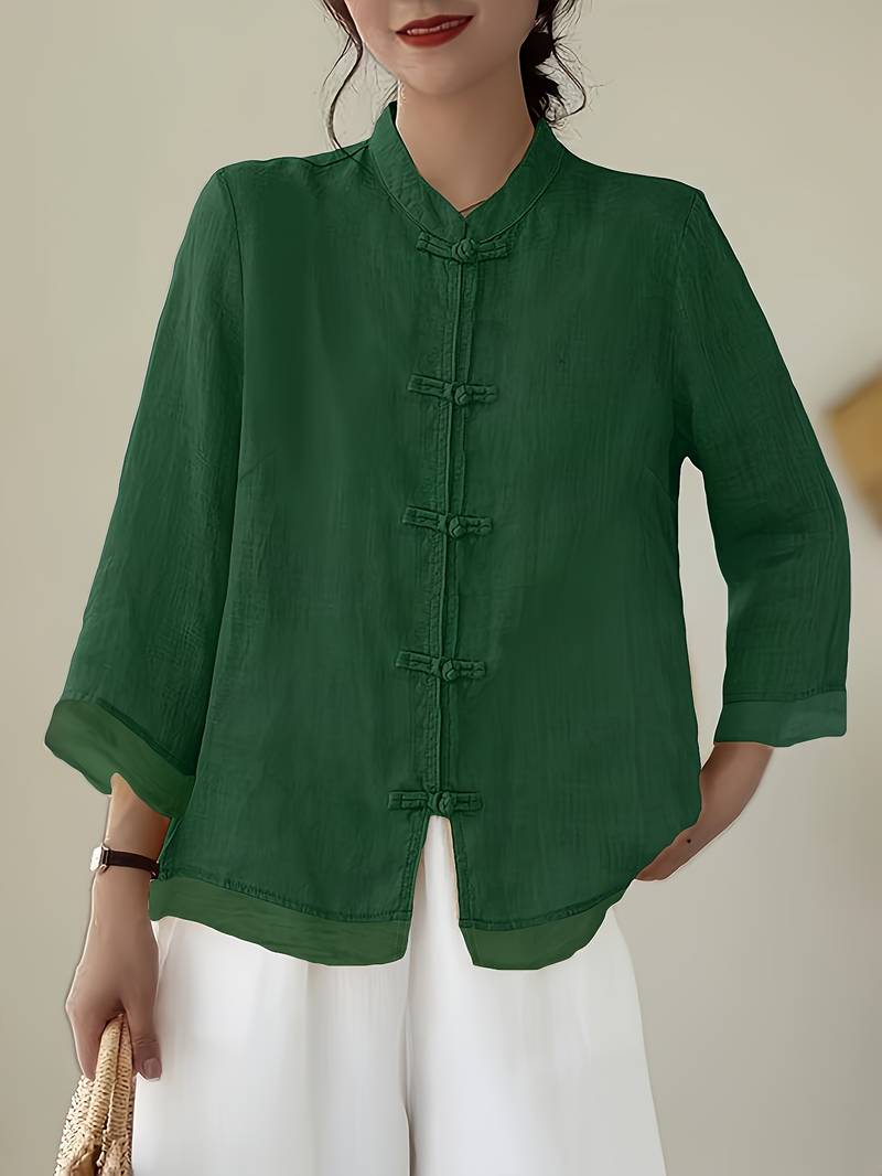 Chic Women's Frog Button Casual Blouse - Olytrend