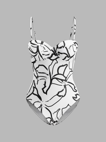 Vibrant Pattern Halter Neck Swimsuit