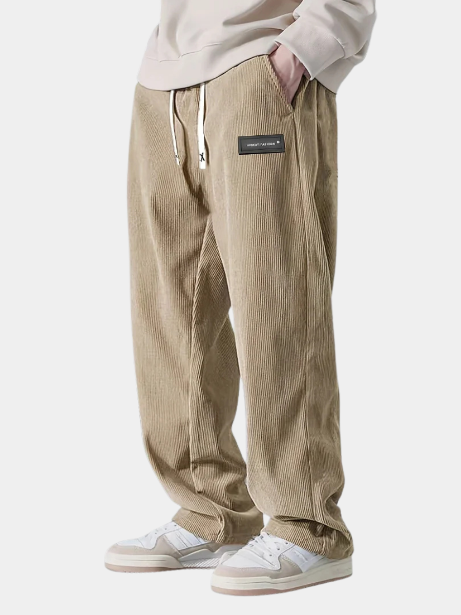Men's Classic Fit Ribbed Trousers with Elastic Waist - Nocini