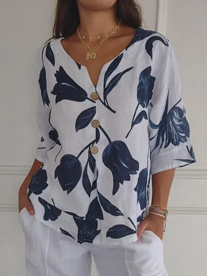 Pretty Flower Print Women's Blouse - Olytrend
