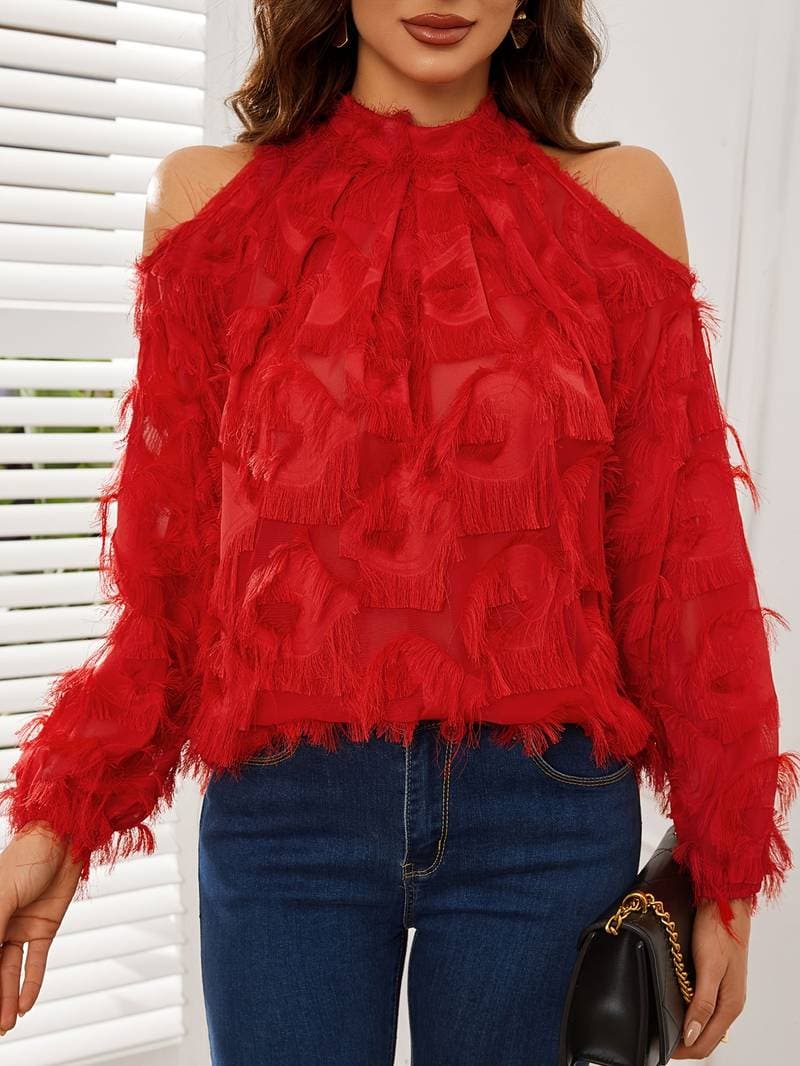 Chic Off Shoulder Women's Blouse with Flowy Sleeves