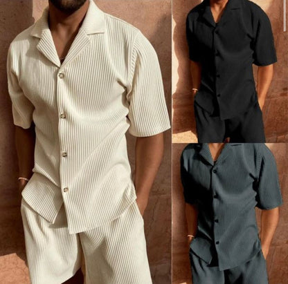 Image of Aiden | Men's Button-Down Short Sleeve Shirt and Drawstring Shorts Set