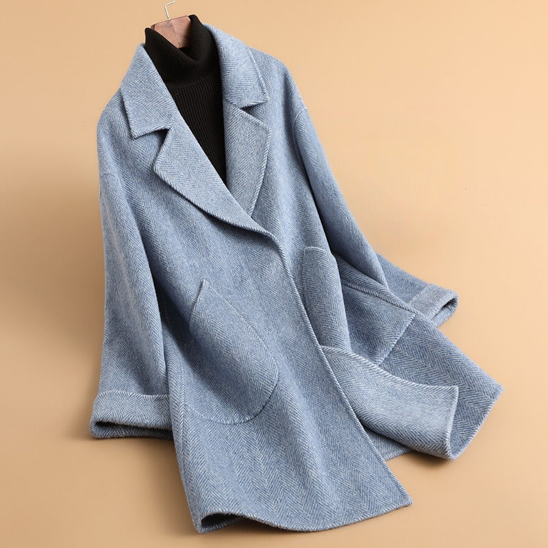 Casual Oversized Coat with Notch Collar Pocket Detail - Nocini