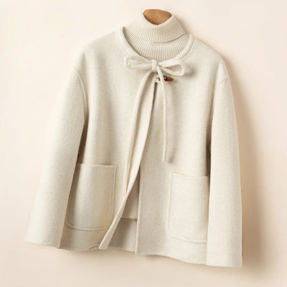 Comfortable Fit Women's Bow Tie Coat - Warm Everyday Jacket - Nocini