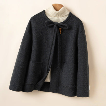 Comfortable Fit Women's Bow Tie Coat - Warm Everyday Jacket