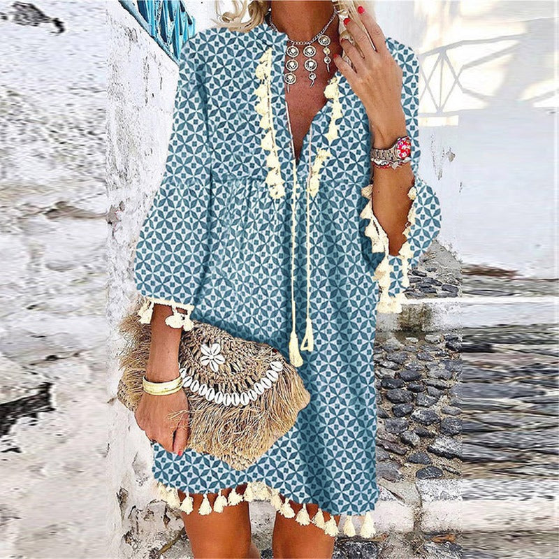 Chic V-Neck Floral Mini Dress - Olytrend