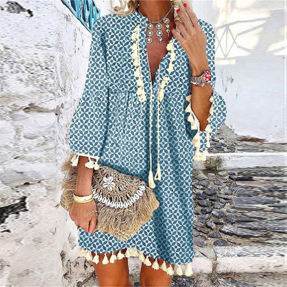Chic V-Neck Floral Mini Dress - Olytrend