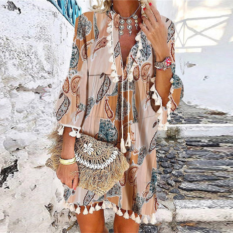 Image of Aimee | Women's V-Neck Boho Mini Dress