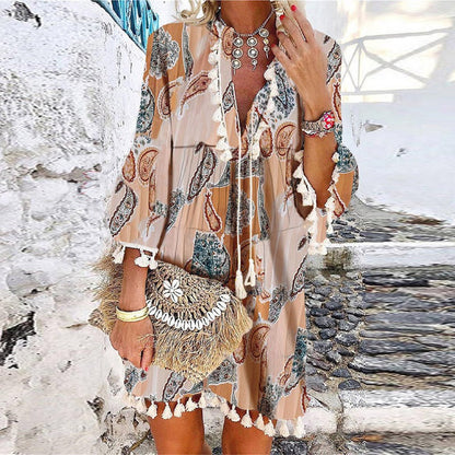 Image of Aimee | Women's V-Neck Boho Mini Dress
