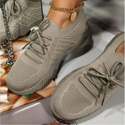 Breathable Women's Thick Lace Up Sneakers - Pexav