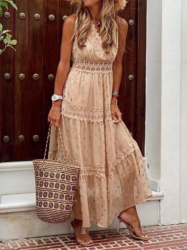 Lightweight V-Neck Summer Dress in Boho Style - Pexav