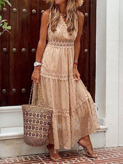 Lightweight V-Neck Summer Dress in Boho Style - Pexav