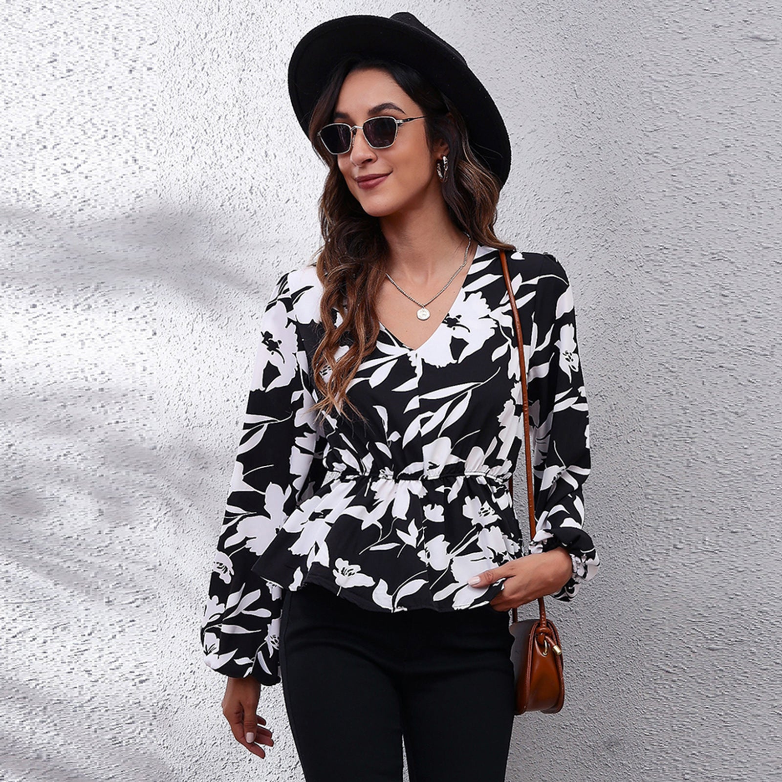 Airy & Colourful Women's Blouse with Pattern – Leona-Black floral pattern-S-Nora Luxe