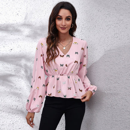 Airy & Colourful Women's Blouse with Pattern – Leona-Pink butterfly pattern-S-Nora Luxe
