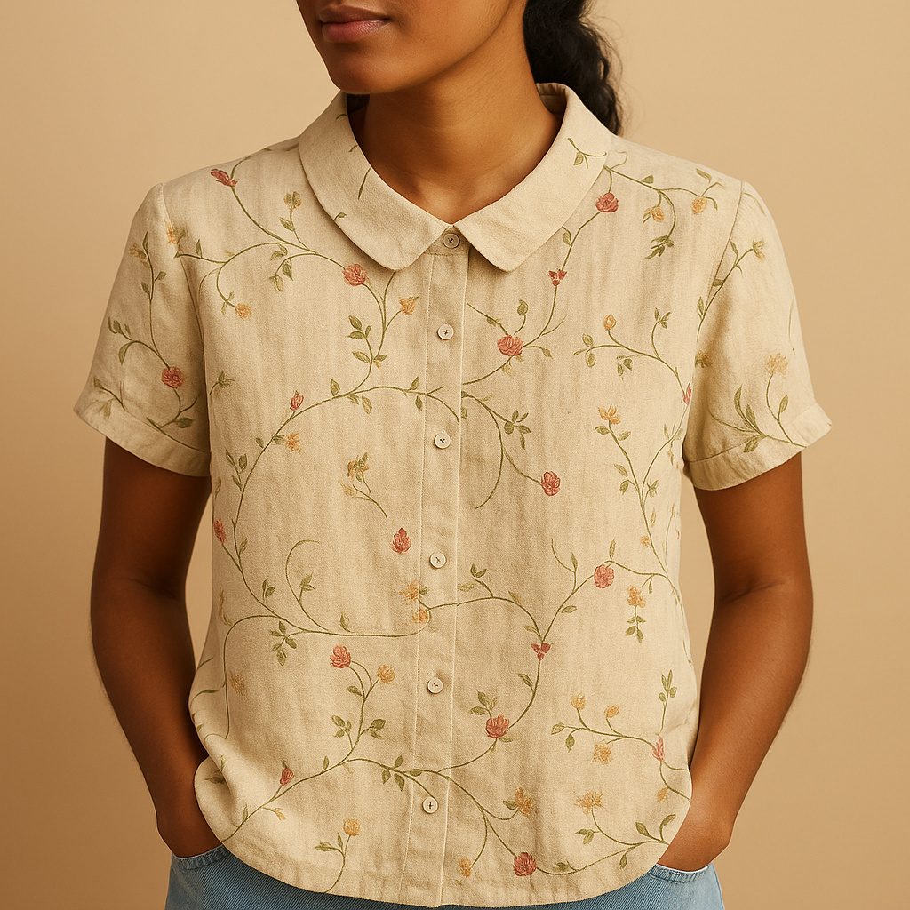 Airy floral print blouse for women with a loose comfortable fit, suitable for warm days, casual outfits, and everyday wear.
