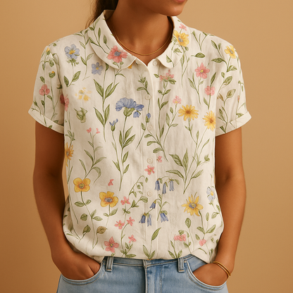 Airy floral print blouse for women with a loose comfortable fit, suitable for warm days, casual outfits, and everyday wear.