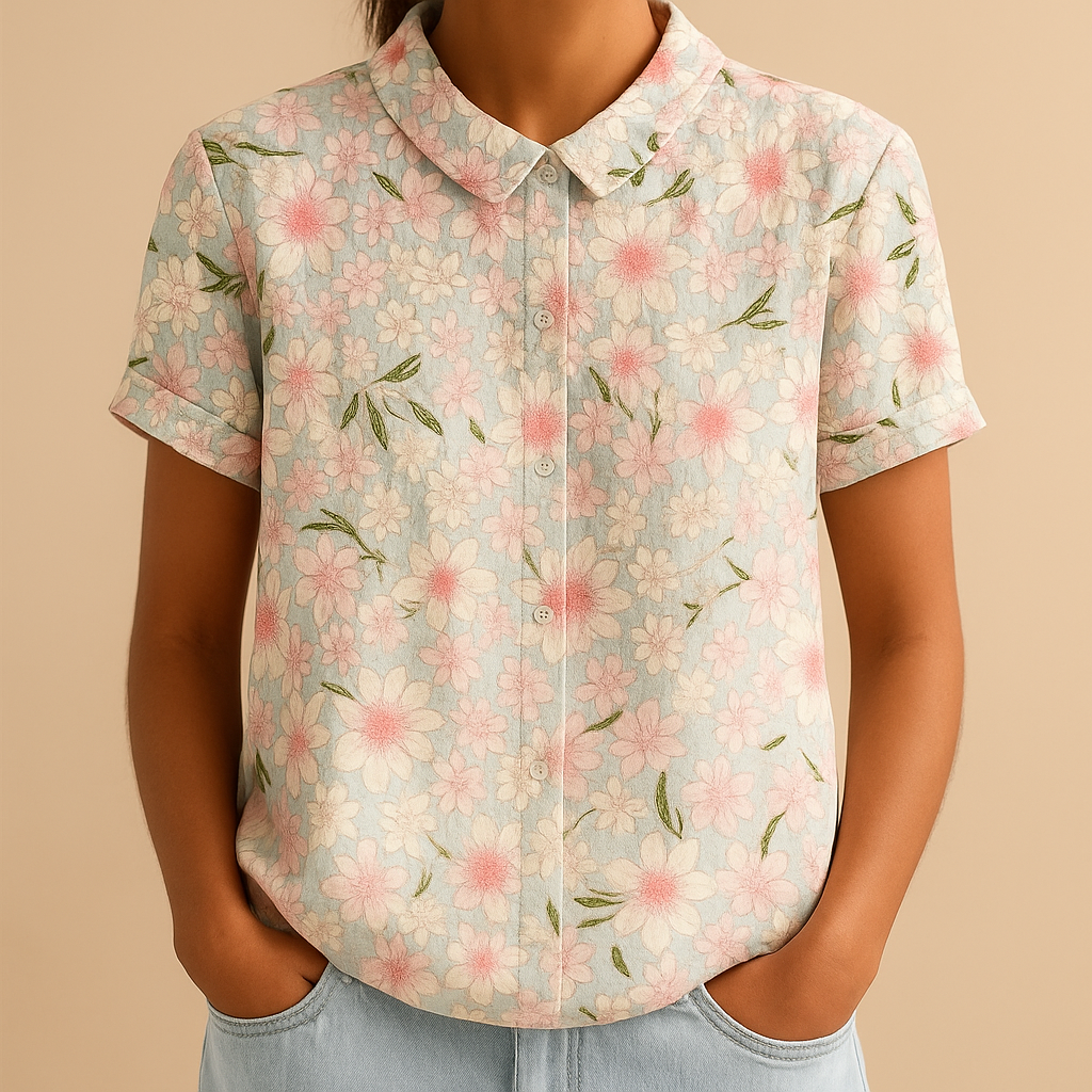 Airy floral print blouse for women with a loose comfortable fit, suitable for warm days, casual outfits, and everyday wear.