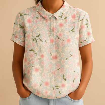 Airy floral print blouse for women with a loose comfortable fit, suitable for warm days, casual outfits, and everyday wear.