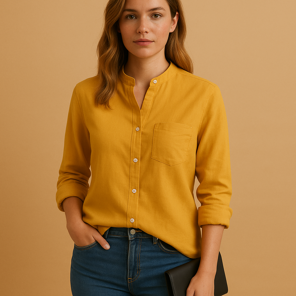 Airy long sleeve shirt for women with a lightly tailored fit, suitable for casual outfits, office wear, and formal occasions.