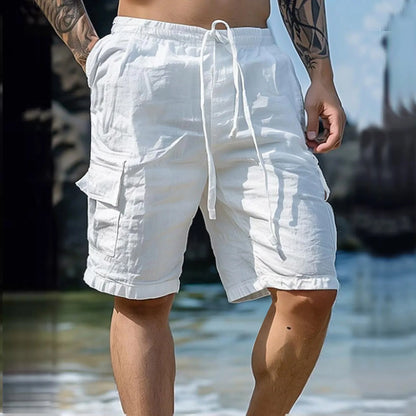 Relaxed Fit Linen Mens Shorts with Elastic Waist - Pexav