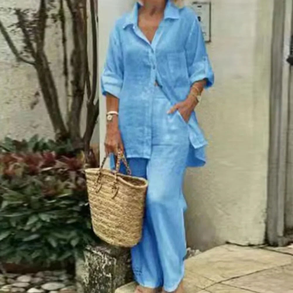 Relaxed Fit Linen Pantsuit for Women - Pexav