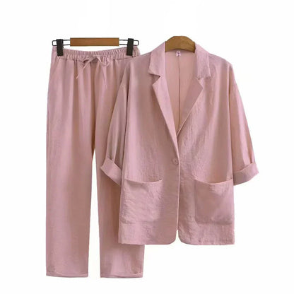 Airy & Stylish Two-Piece with Jacket and Straight Trousers for Women – Sorella-Pink-S-Nora Luxe