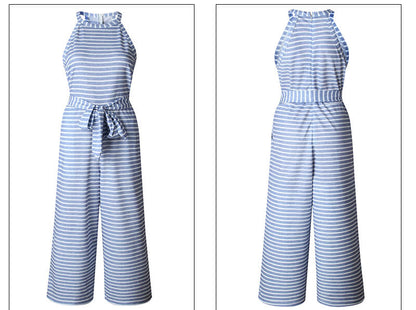 Airy & Stylish Women's Jumpsuit with Waist Belt and Stripes – Nayla-Blue-S-Nora Luxe