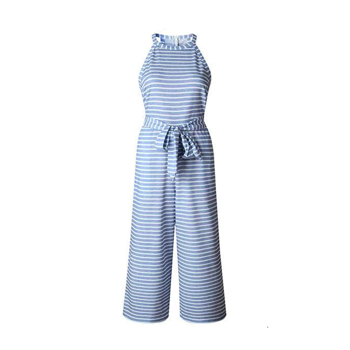 Chic Striped Jumpsuit for Women with Belted Waist - Pexav
