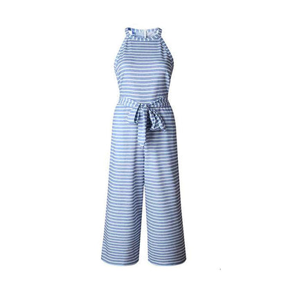 Chic Striped Jumpsuit for Women with Belted Waist - Pexav