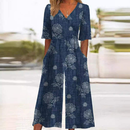 Airy & stylish women’s jumpsuit with wide leg – Elina-Navy blue-S-Nora Luxe