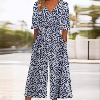 Airy & stylish women’s jumpsuit with wide leg – Elina-Navy blue-S-Nora Luxe