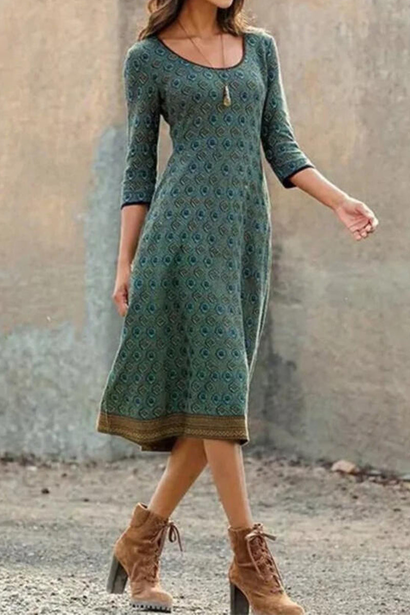 Chic Floral Midi Dress with Half Sleeves for Women - Pexav