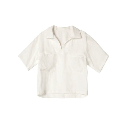 Airy & Timeless Short Sleeve Linen Blouse for Women V-Neck – Milena-S-Nora Luxe