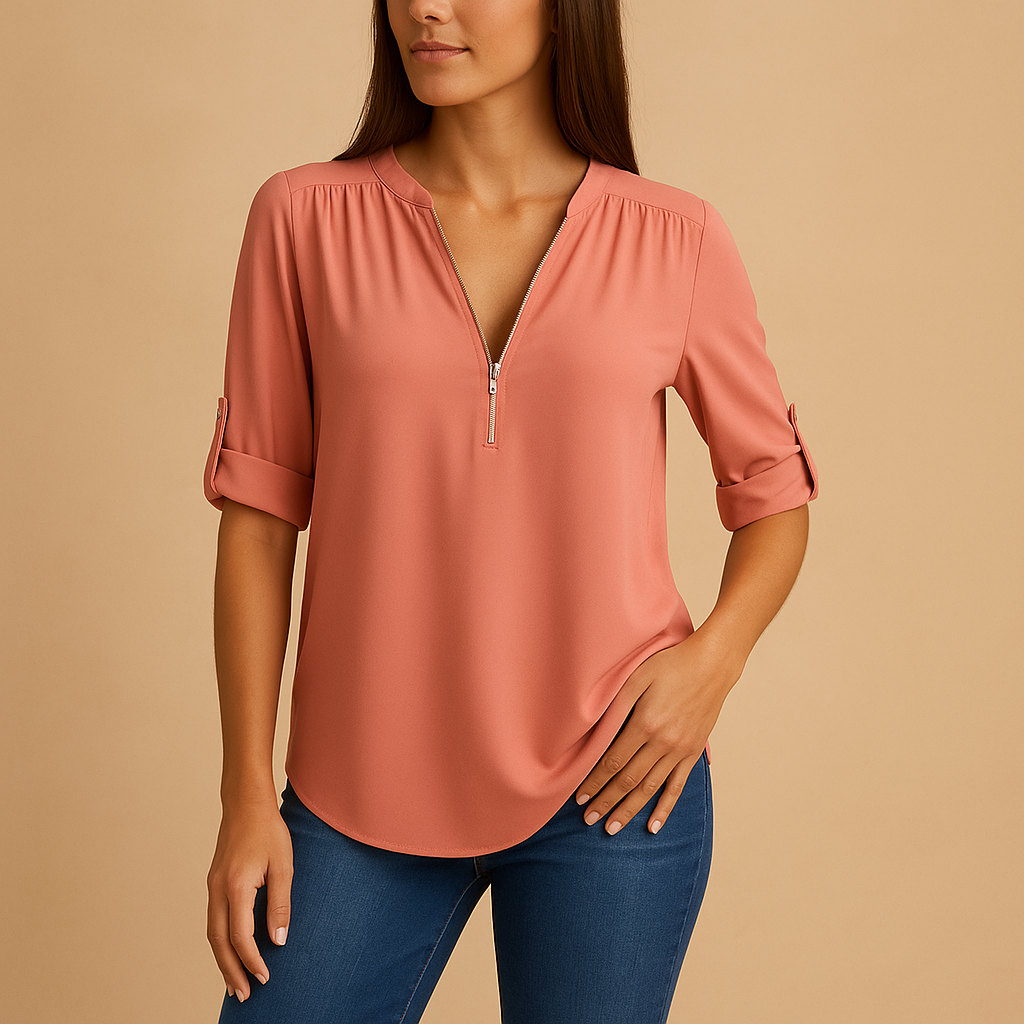 Airy V-neck blouse for women with a lightly tailored fit, suitable for work, casual outings, and stylish summer outfits.
