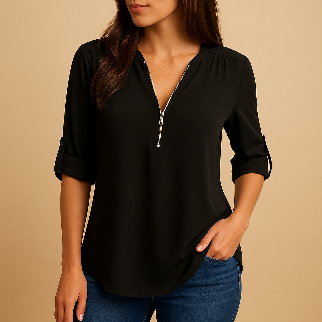 Airy V-neck blouse for women with a lightly tailored fit, suitable for work, casual outings, and stylish summer outfits.
