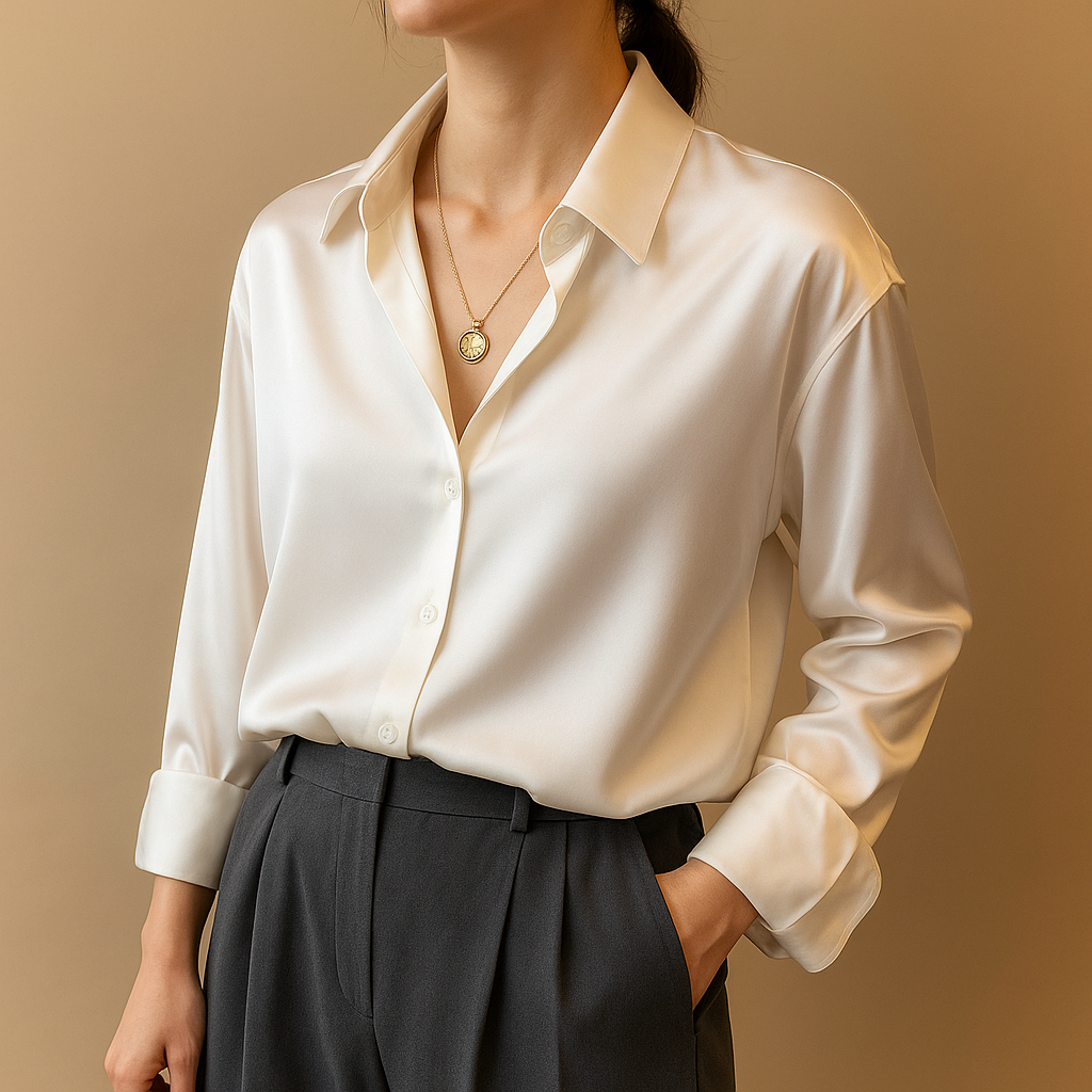 Airy V-neck blouse for women with a comfortable loose fit, suitable for work, casual outings, and formal occasions.