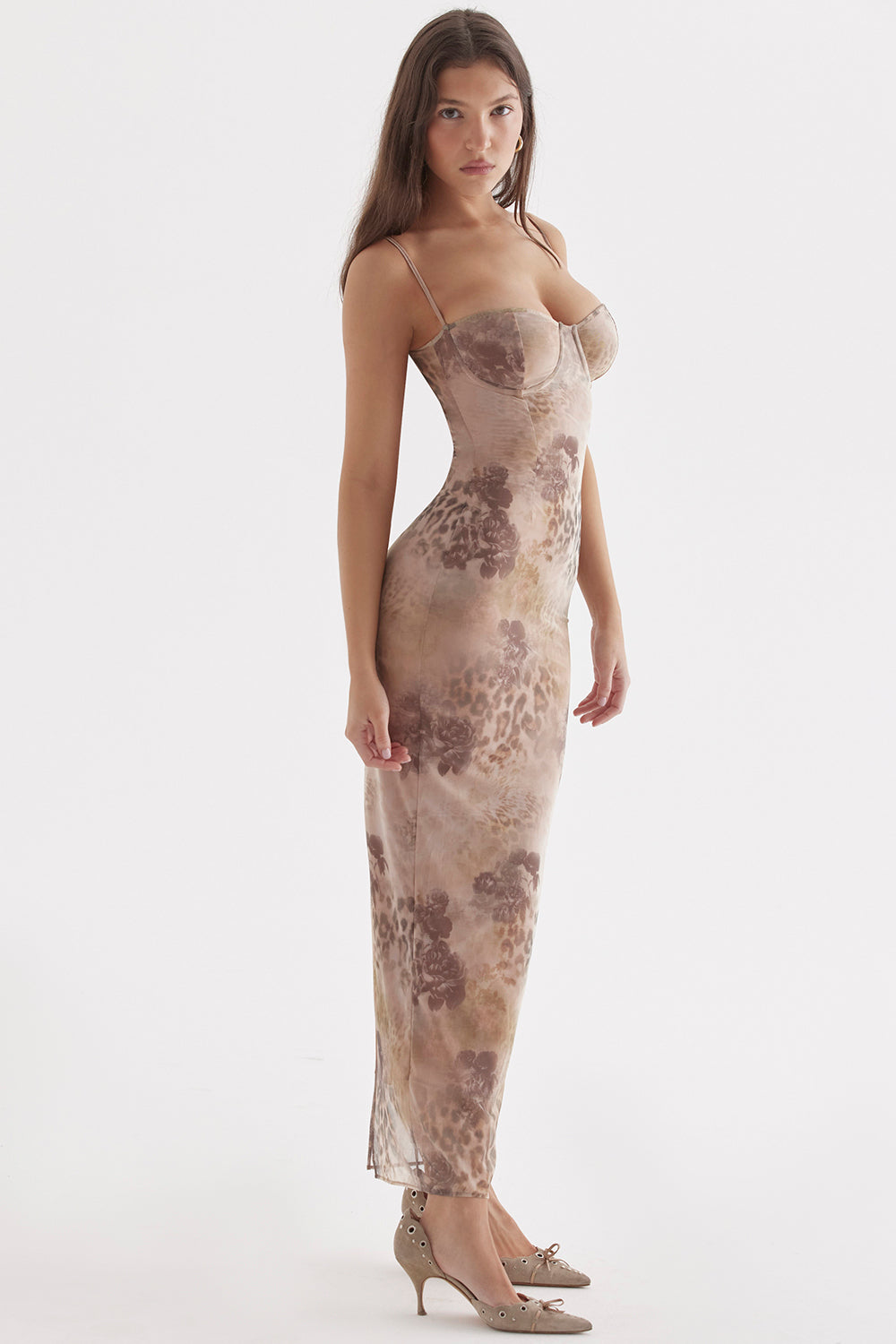 Women's Long Floral Maxi Dress with Corset Top - Nocini