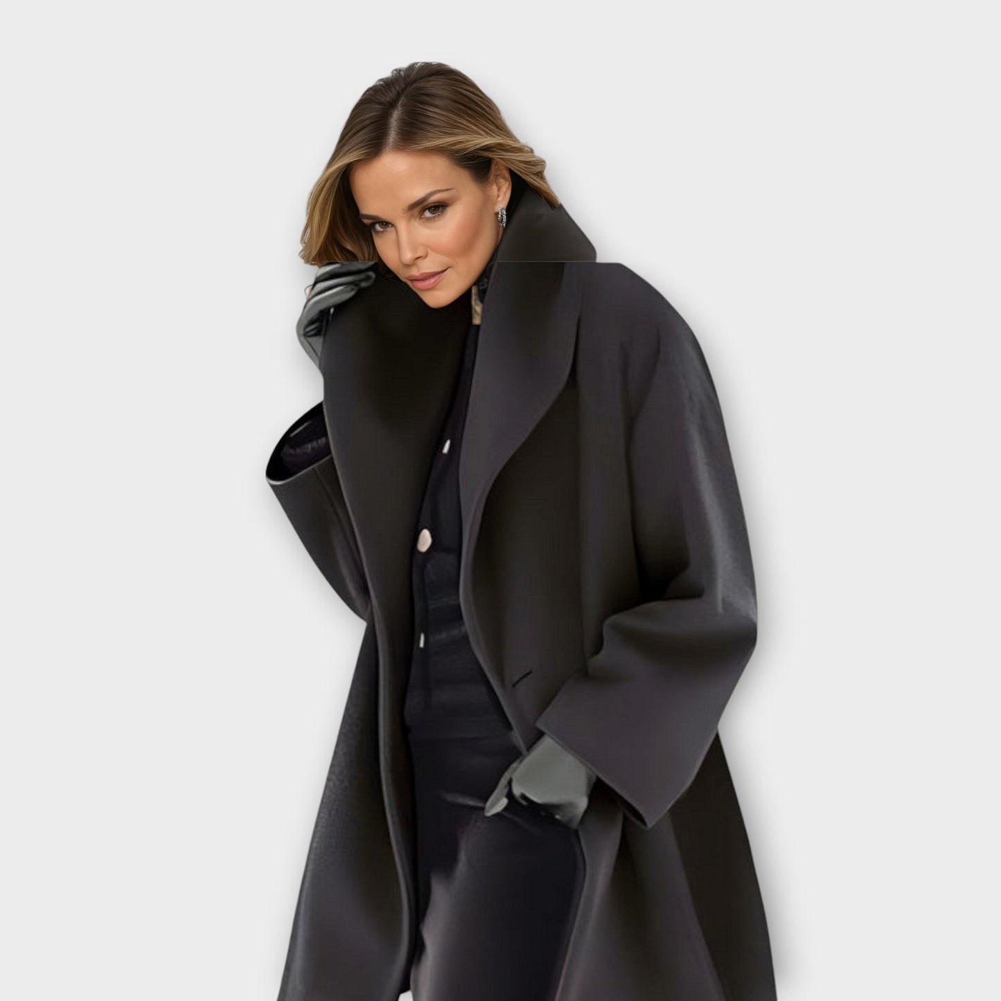 Warm Oversized Wool Coat with Wide Collar