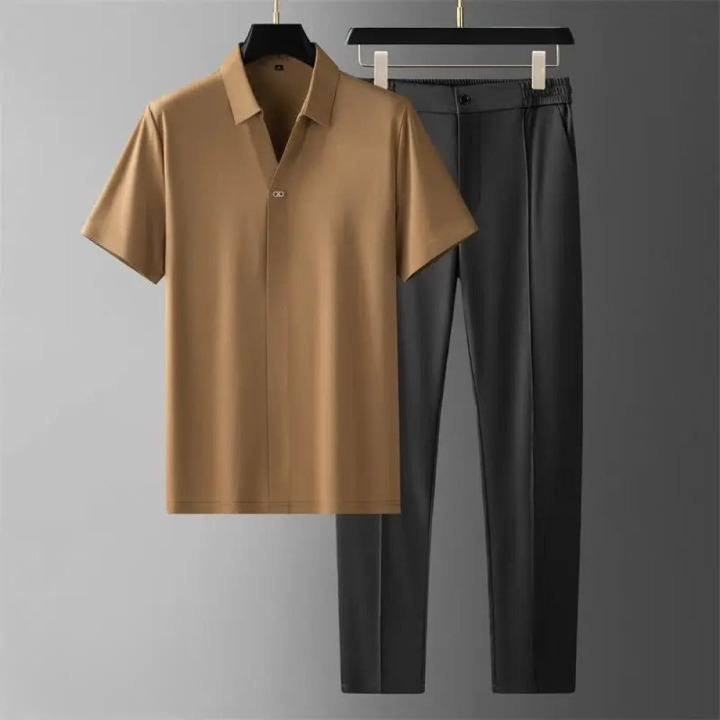 Classic 2-Piece Golf Polo Pants Set for Men - Olytrend